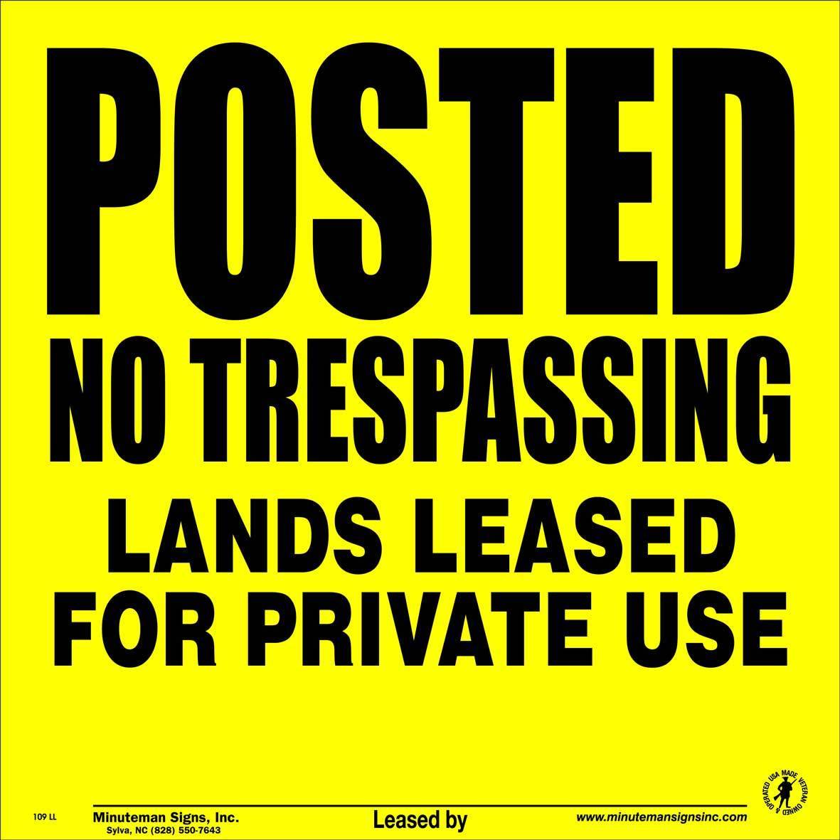 312ay-posted-no-trespassing-lands-leased (1) Semi Rigid Yellow POLY No Trespassing Posted Sign - Image 1