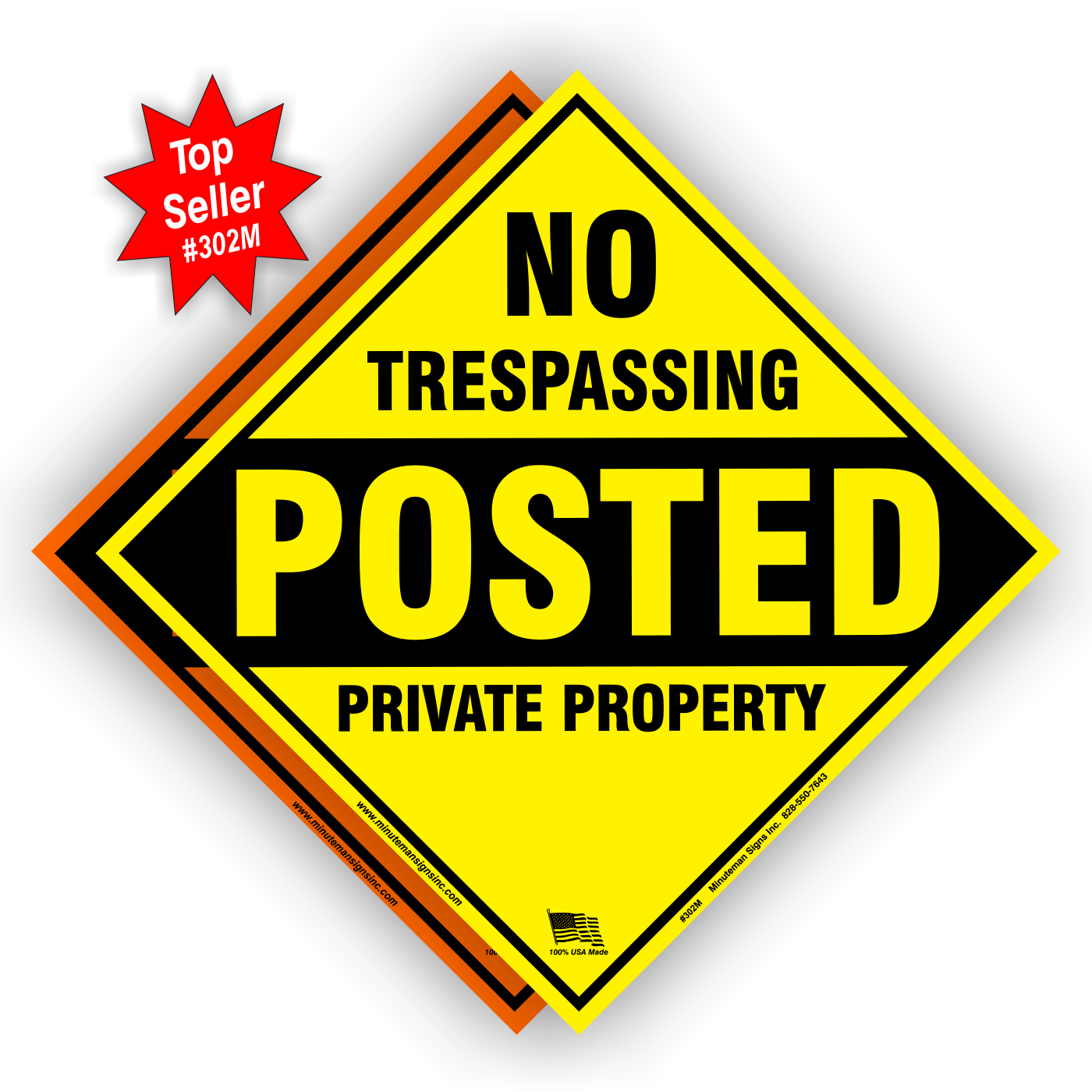 minuteman-no-trespassing-posted-private-property-302-MAO-top-seller No Trespassing Posted Private Property POLY Diamond Sign - Image 1