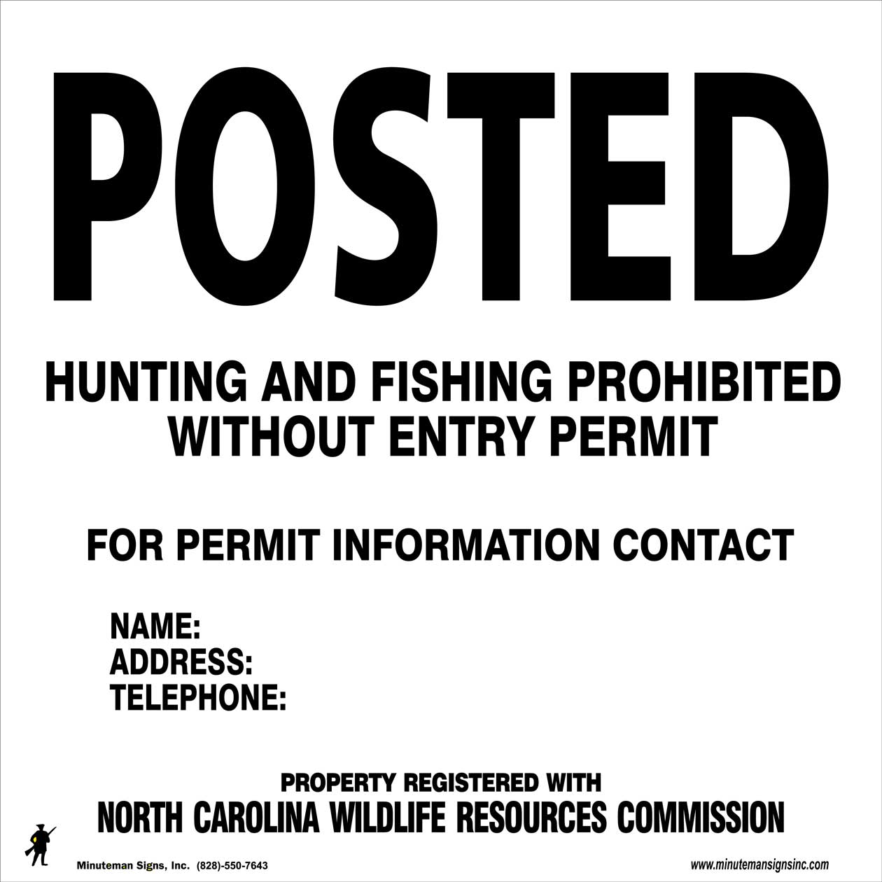 north-carolina-wildlife-resources-commission-posted-sign Posted Hunting, Fishing Prohibited Without Entry Permit NC Wildlife Resource Commission Tyvek White Sign - Image 1