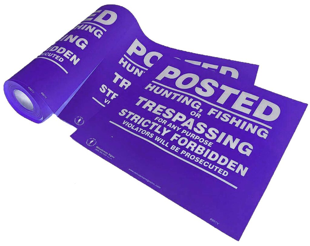 Posted purple trespassing signs